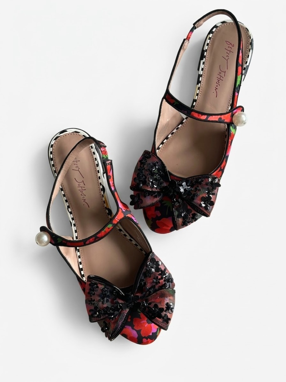Betsey Johnson Floral Sequin Bow Slingback Flats